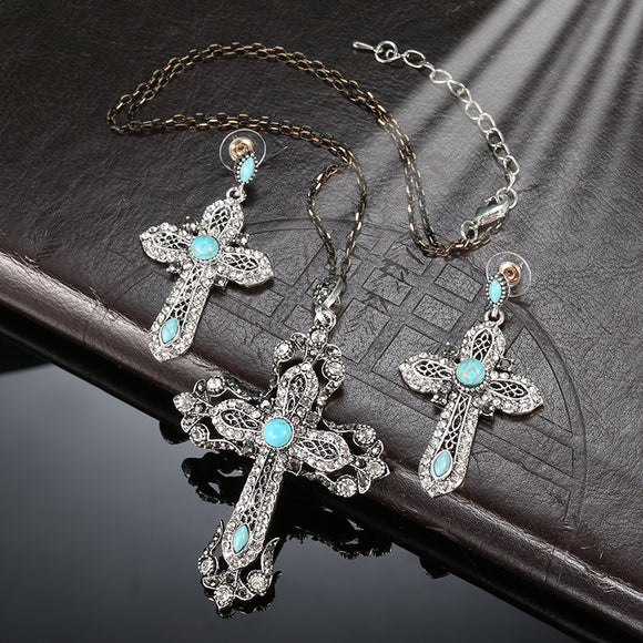 Conjunto de Joyería Retro Turquesa - Collar y Aretes