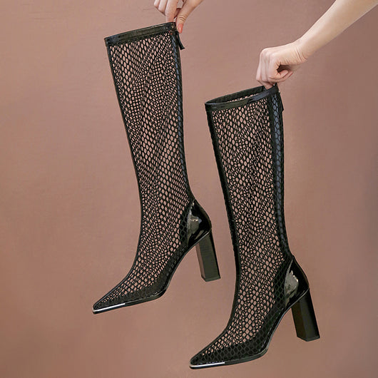 Botas de Tacón Robusto con Malla Trasera y Cierre - Negro - Image 22