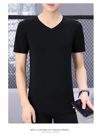 Camiseta Blanca Slim Fit Cuello V Manga Corta para Hombre - Básico Versátil de Verano - Image 13