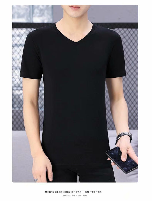 Camiseta Blanca Slim Fit Cuello V Manga Corta para Hombre - Básico Versátil de Verano - Image 13