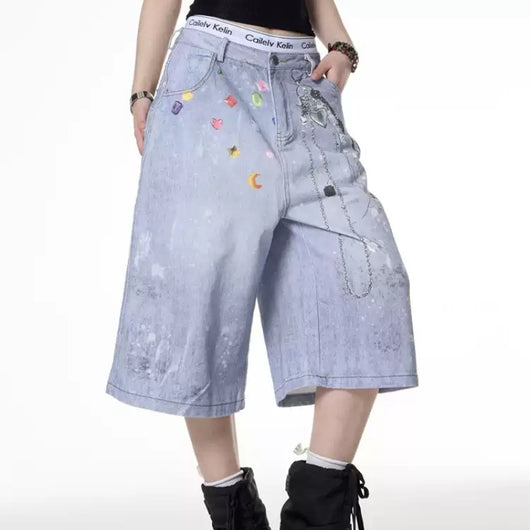 Shorts Denim Retro con Cadena Estampada para Mujer - Image 10