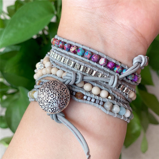 Pulsera de Piedra Natural Multicapa con Enrollado Ajustable - Image 2