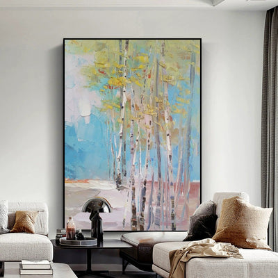 Cuadro Óleo Bosque de Abedules - Pintura Abstracta Moderna para Sala de Estar - Image 3