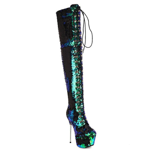 Botas Stiletto Brillantes Hasta la Rodilla con Lentejuelas - Image 5