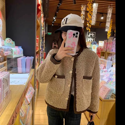 Abrigo de Lana Cordero Suelto para Mujer - Otoño e Invierno - Image 3