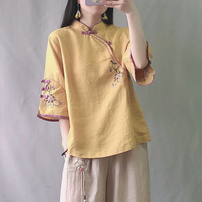 Blusa Tradicional China con Bordado y Cierre Retro en Algodón y Lino - Image 6