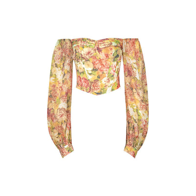 Blusa de Gasa Floral Francesa con Hombros Descubiertos y Mangas Largas - Image 6