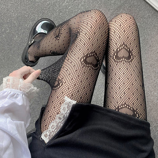 Medias de Malla Negra y Blanca Estilo Harajuku - Diseño Hueco Trendy - Image 10
