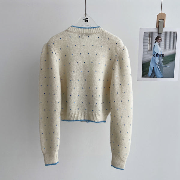 Cardigan Corto de Lana con Botones Diamante y Cuello en V