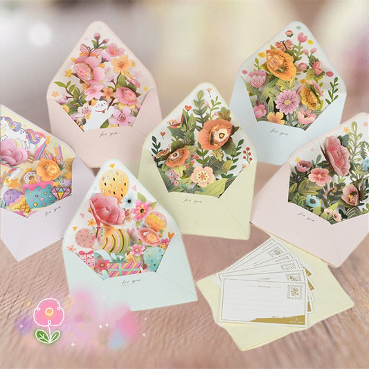 Tarjeta de Felicitación 3D Flor Central con Sobre