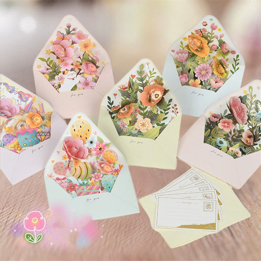 Tarjeta de Felicitación 3D Flor Central con Sobre