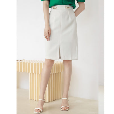 Falda Blanca de Cintura Alta con Cadena Metálica - Estilo Ejecutivo Verano - Image 3