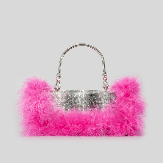 Bolso de Hombro Crossbody con Incrustaciones de Diamantes y Pelo de Avestruz - Image 15