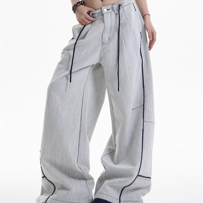 Pantalones Anchos Casuales con Costuras en Contraste - Image 3