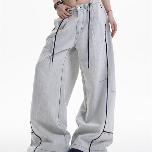 Pantalones Anchos Casuales con Costuras en Contraste - Image 3