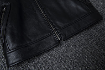 Chaqueta de Cuero Genuino Estilo Retro con Cuello Mao para Hombre - Image 13