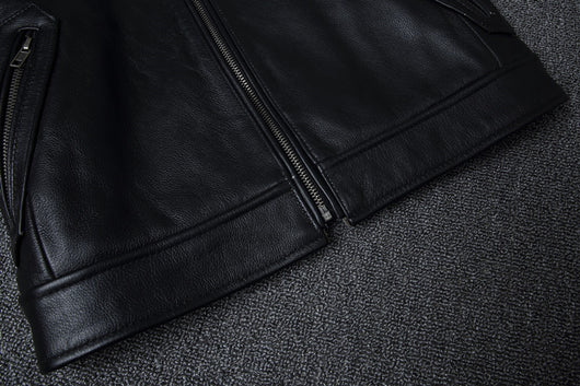 Chaqueta de Cuero Genuino Estilo Retro con Cuello Mao para Hombre - Image 13