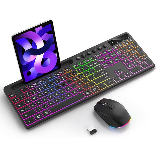 Kit Inalámbrico Teclado y Ratón Ergonómico con Ranura para Tarjeta y Iluminación LED - Image 2