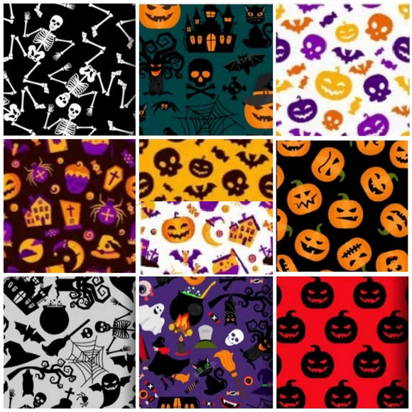 Tela Decorativa Calavera Calabaza Fantasma para Patchwork DIY - Tejido Impreso Digital