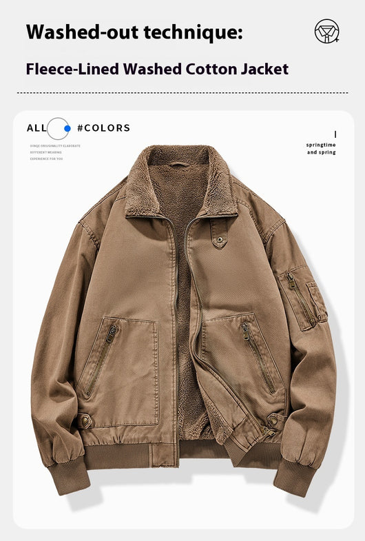 Chaqueta de Algodón Lavado con Forro Polar para Hombre - Resistente al Viento - Image 13