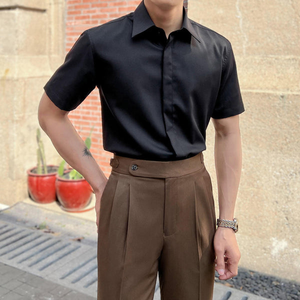 Camisa Slim Fit Manga Corta para Hombre - Estilo Business Casual