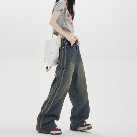 Jeans Rectos Anchos con Rayas Vintage para Mujer - Image 10