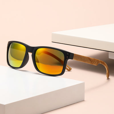 Gafas de Sol Cuadradas Retro con Pata de Madera y Lente Degradado para Hombre