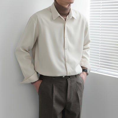 Camisa Suelta de Manga Larga Color Sólido para Hombre