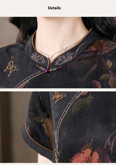 Cheongsam de Seda Mulberry Satinado - Estilo Occidental Moderno para Mujer - Image 14