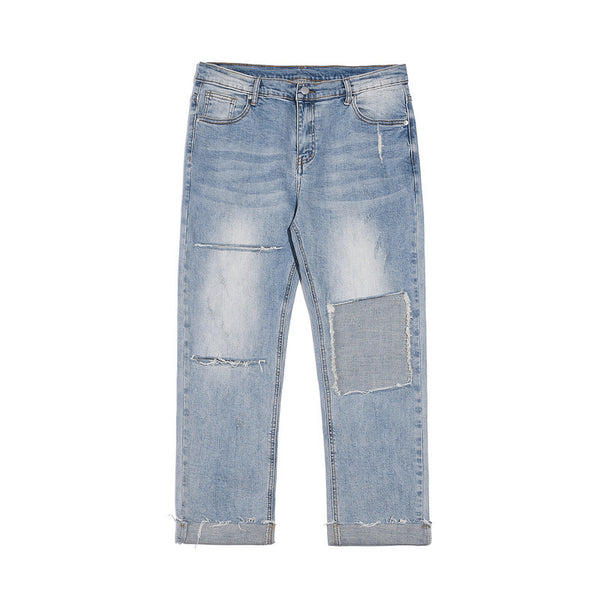Jeans Rotos Holgados de Corte Europeo Americano en Colores Sólidos