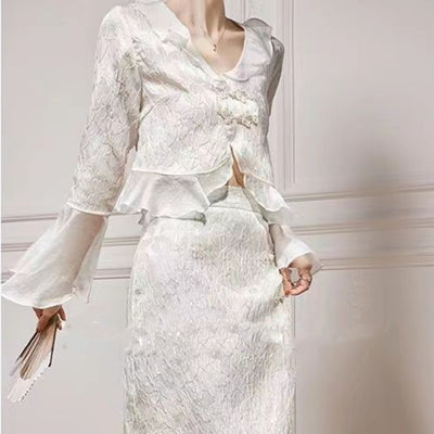 Conjunto Elegante Chino de Blusa y Falda - Estilo Sofisticado - Image 8