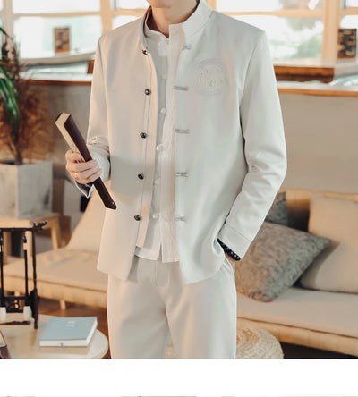 Traje Chino Tradicional Bordado Slim Fit con Cuello Mao - Image 16