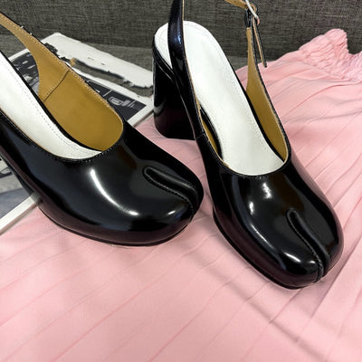 Sandalias de Tacón Hueco Grueso con Punta Dividida en Cuero para Mujer - Image 15