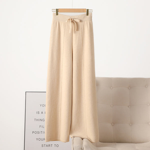 Pantalones de Lana Gruesa Cintura Alta con Caída Elegante