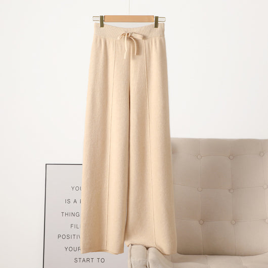 Pantalones de Lana Gruesa Cintura Alta con Caída Elegante