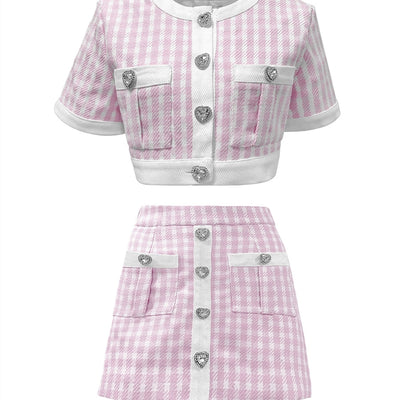 Conjunto Infantil Cuadros con Hebilla Brillante Love - Image 8