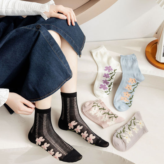 Calcetines Transpirables de Malla con Flores para Mujer - Image 11