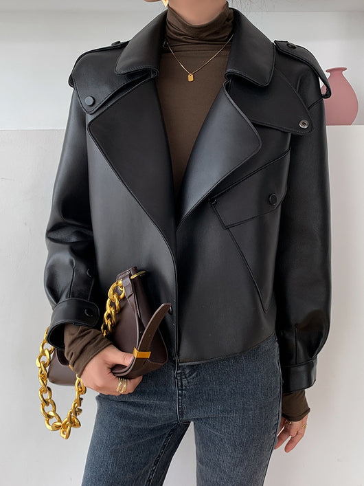 Chaqueta de Cuero Genuino para Mujer - Abrigo Corto de Piel de Oveja Holgado - Image 15