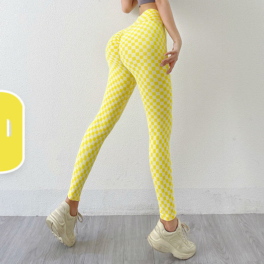 Pantalones de Yoga Tejido sin Costuras con Diseño Cuadros Melocotón - Image 4
