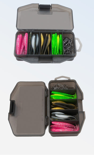 Kit de Carnadas Artificiales Soft Bait con 66 Gusanos de Cola Ahorquillada - Image 12