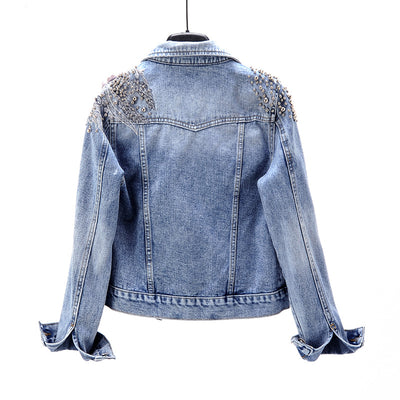 Chaqueta de Mezclilla con Flores Bordadas de Manga Larga - Image 4