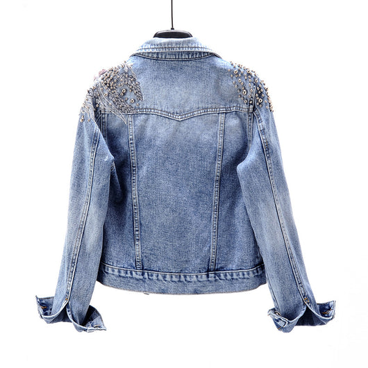 Chaqueta de Mezclilla con Flores Bordadas de Manga Larga - Image 4