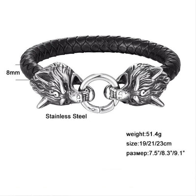 Pulsera de Cuero con Cabeza de Lobo en Acero Titanio para Hombre - Image 9