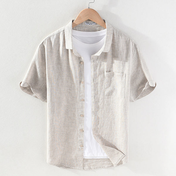 Camisa de Lino Casual para Hombre con Cuello Cuadrado