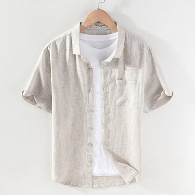 Camisa de Lino Casual para Hombre con Cuello Cuadrado