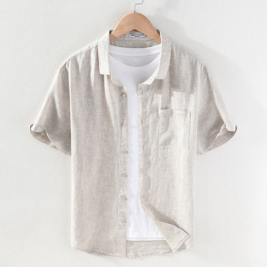 Camisa de Lino Casual para Hombre con Cuello Cuadrado