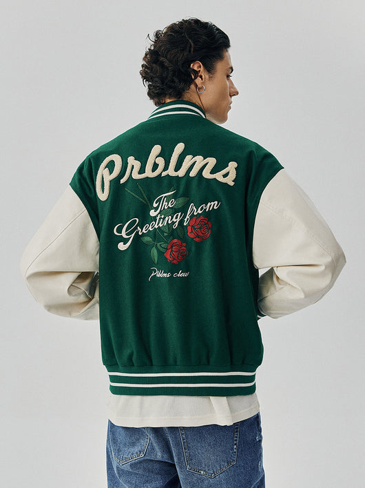 Chaqueta Deportiva Bordada con Rosas - Estilo Urbano Oversized - Image 3