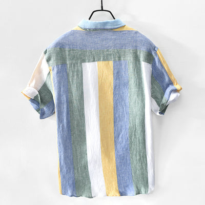 Camisa de Lino Manga Corta con Cuello de Pie para Hombre - Image 3