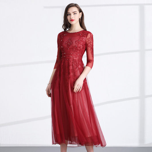 Vestido Slim Fit con Malla y Bordado Elegante para Mujer - Image 13