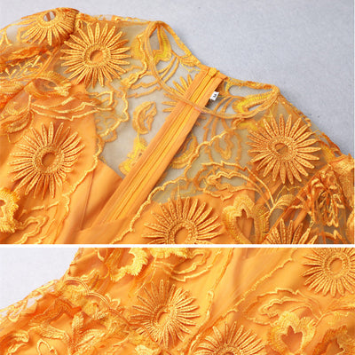 Vestido Maxi Elegante con Encaje Bordado y Malla Transpirable - Image 4